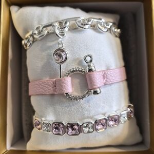Elegant Silver and Pink Bracelet Set